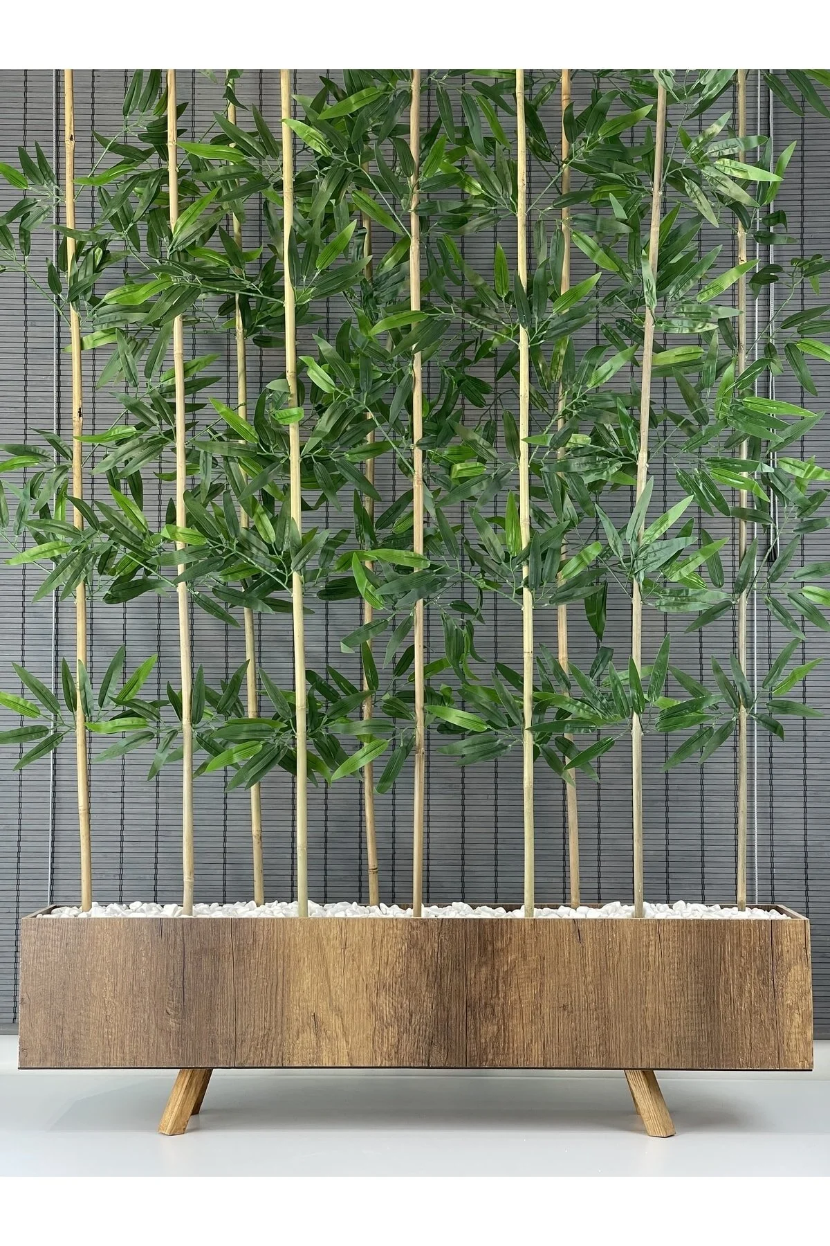 Bahçem Ahşap Ayaklı 1mt Saksılı 10 Bambu Gövdeli 180cm Dikdörtgen Yapay Yapraklı Dekoratif Bambu Seperatör