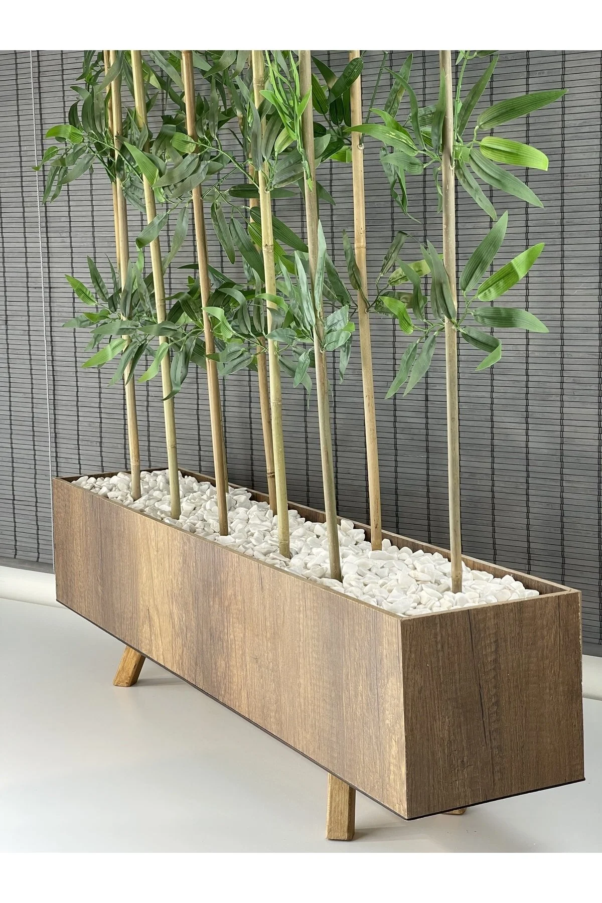 Bahçem Ahşap Ayaklı 1mt Saksılı 10 Bambu Gövdeli 180cm Dikdörtgen Yapay Yapraklı Dekoratif Bambu Seperatör