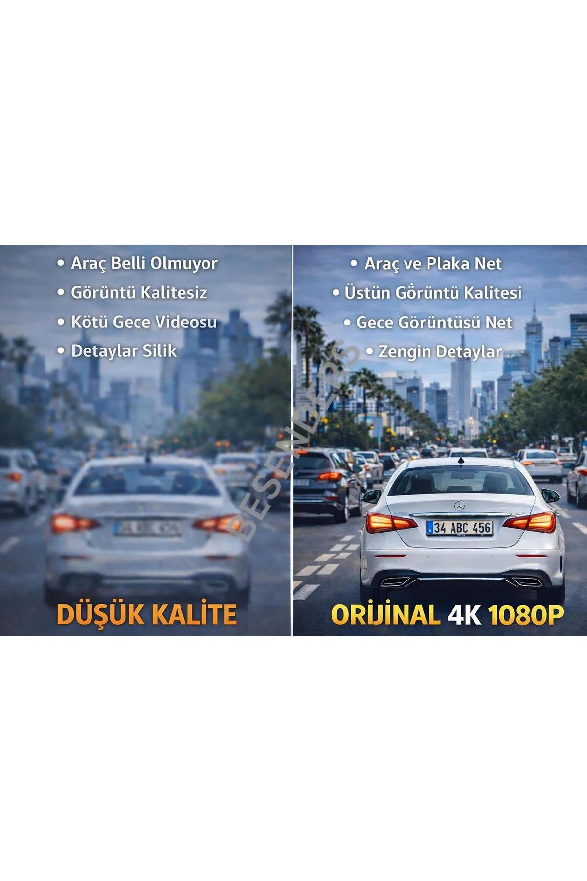 Besenders F6 4K 1080P Full HD 3 Kameralı GPS Wifi G Sensör Gece Görüşlü Ön Arka İç Kayıt Araç İçi Dışı Kamera