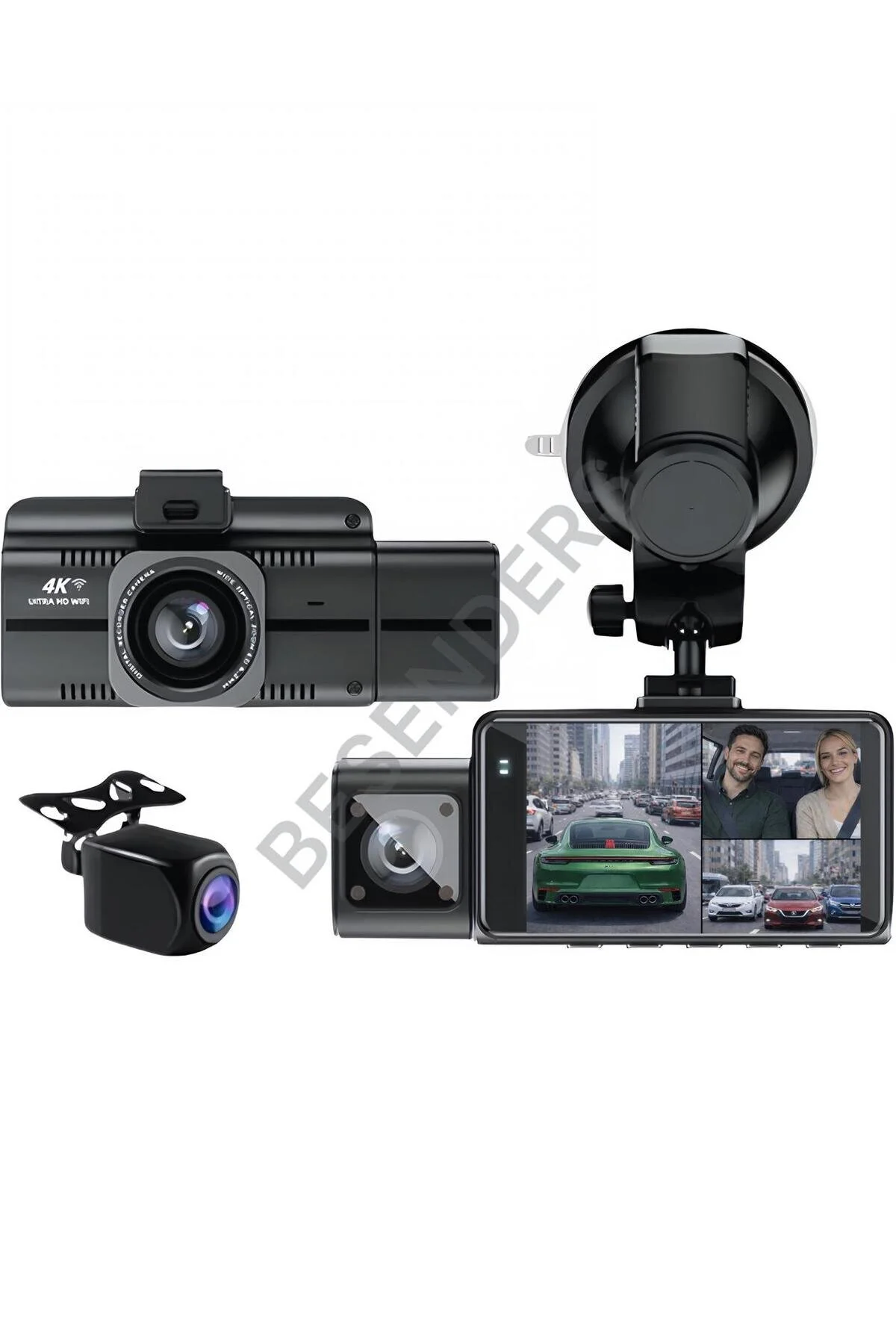 Besenders F6 4K 1080P Full HD 3 Kameralı GPS Wifi G Sensör Gece Görüşlü Ön Arka İç Kayıt Araç İçi Dışı Kamera