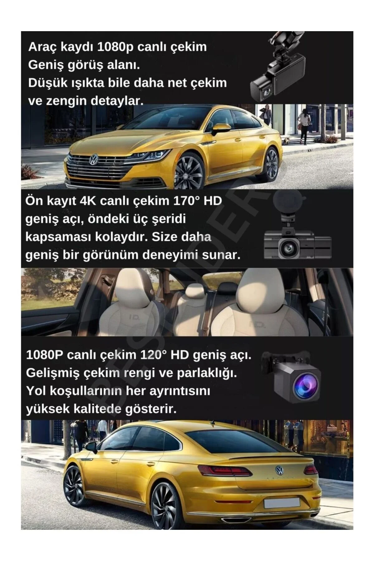 Besenders F6 4K 1080P Full HD 3 Kameralı GPS Wifi G Sensör Gece Görüşlü Ön Arka İç Kayıt Araç İçi Dışı Kamera