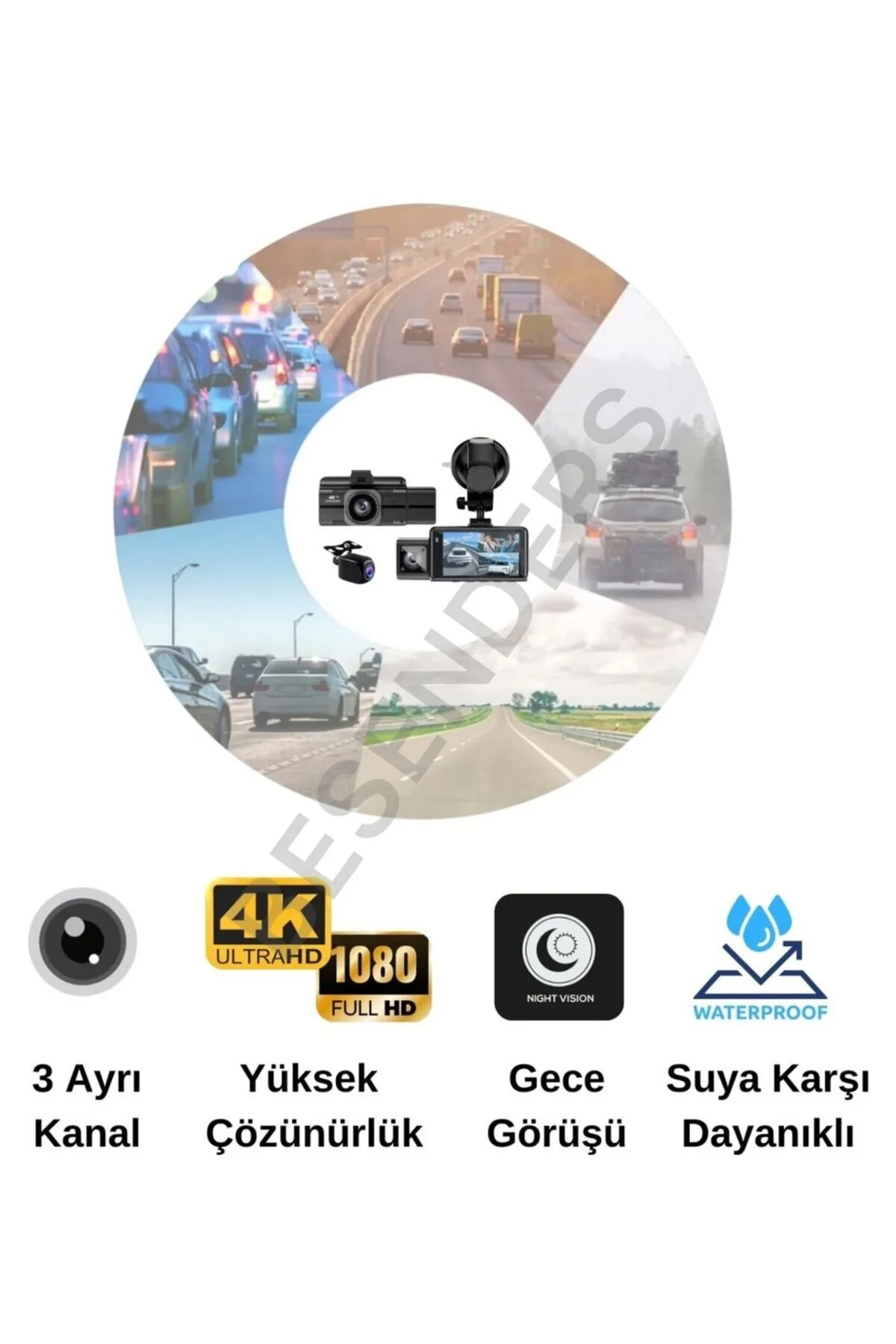 Besenders F6 4K 1080P Full HD 3 Kameralı GPS Wifi G Sensör Gece Görüşlü Ön Arka İç Kayıt Araç İçi Dışı Kamera