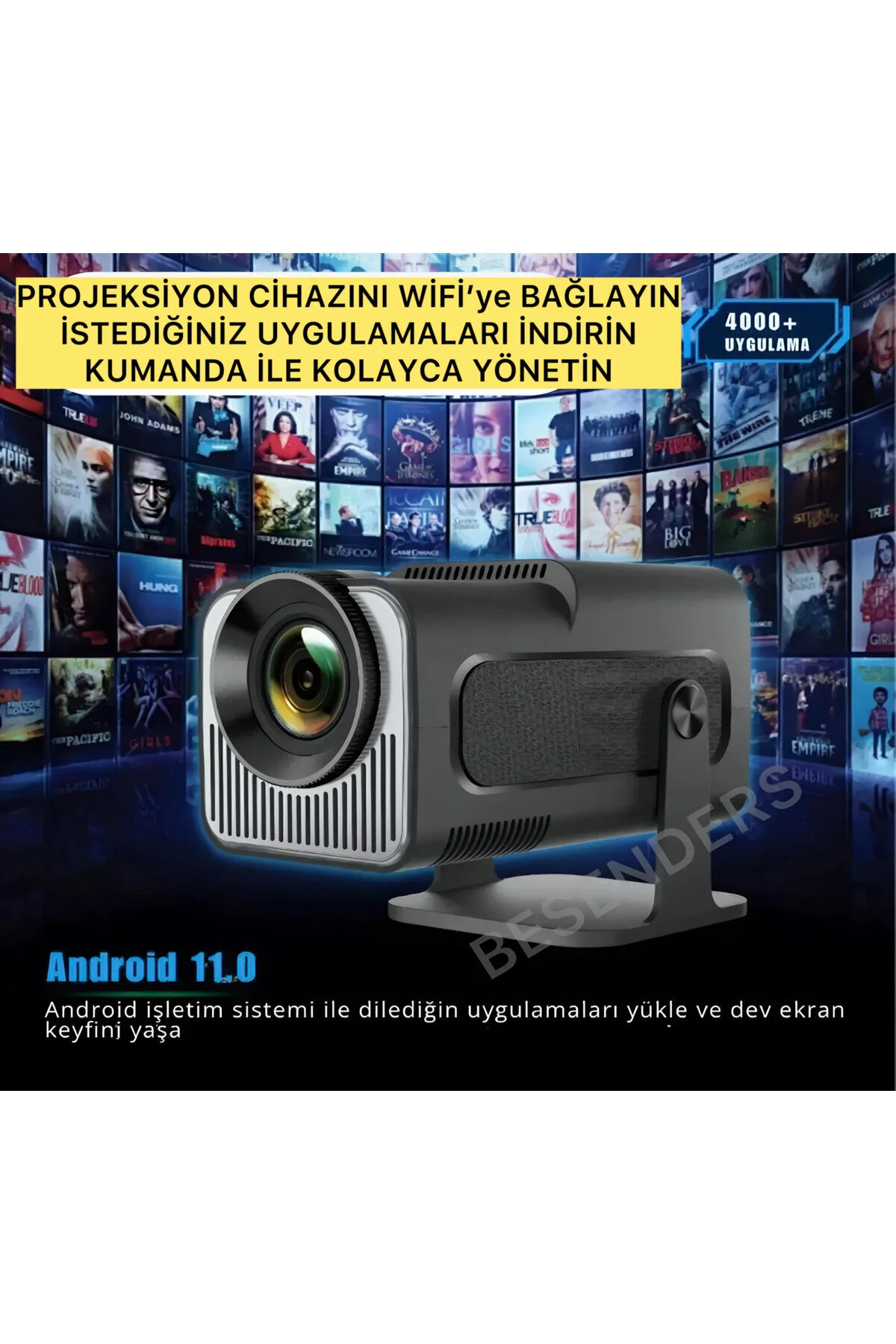 Besenders HY320 MİNİ PROMAX YeniVersiyon Taşınabilir Projeksiyon Android Wifi BT AkıllıSinemaProjektör