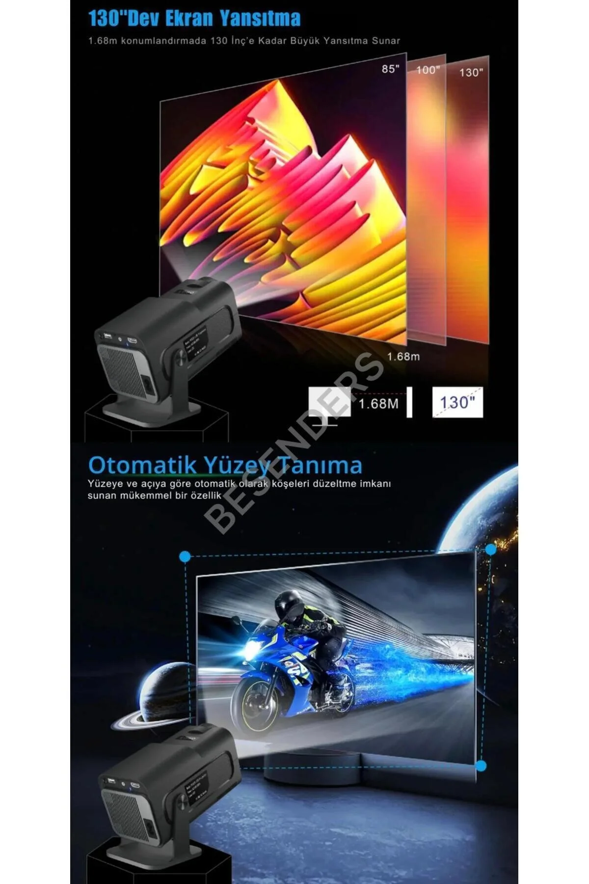 Besenders HY320 MİNİ PROMAX YeniVersiyon Taşınabilir Projeksiyon Android Wifi BT AkıllıSinemaProjektör