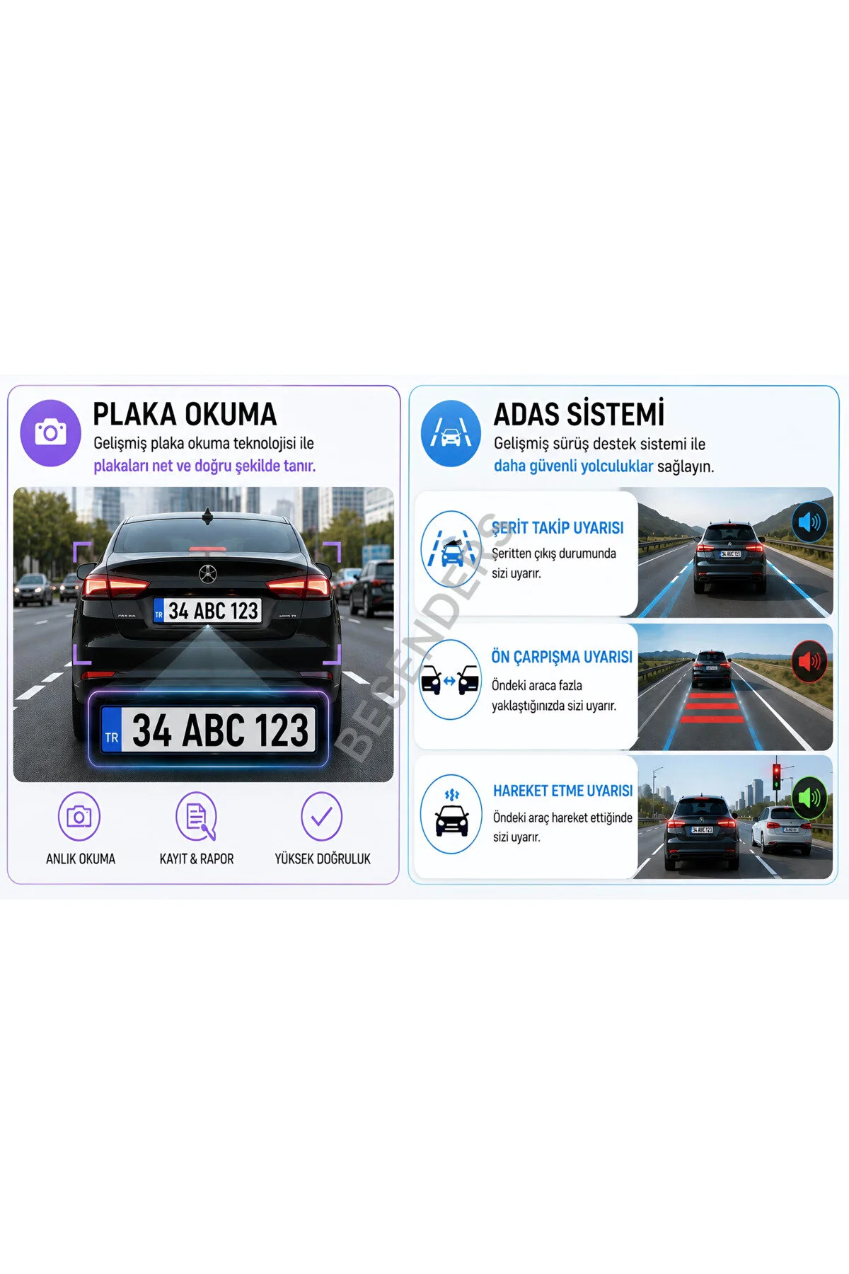 Besenders L308 4K 1080P Full HD Çift Kamera GPS Wifi G Sensör Gece Görüş Ön Arka İç Kayıt Araç İçi Dışı Kamera