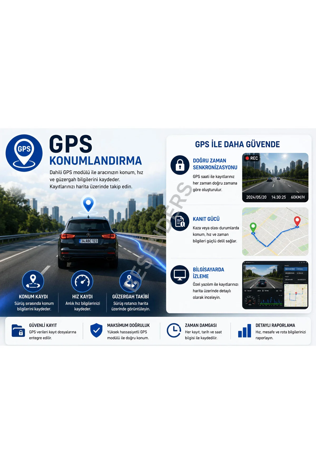 Besenders L308 4K 1080P Full HD Çift Kamera GPS Wifi G Sensör Gece Görüş Ön Arka İç Kayıt Araç İçi Dışı Kamera