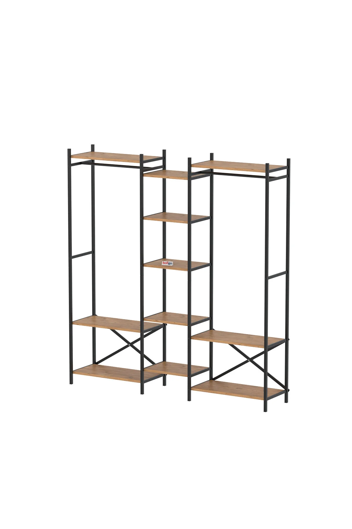 Bofigo 10 Raflı Metal Gardırop Metal Portmanto Açık Gardırop Elbise Dolabı Vestiyer Openix Çam