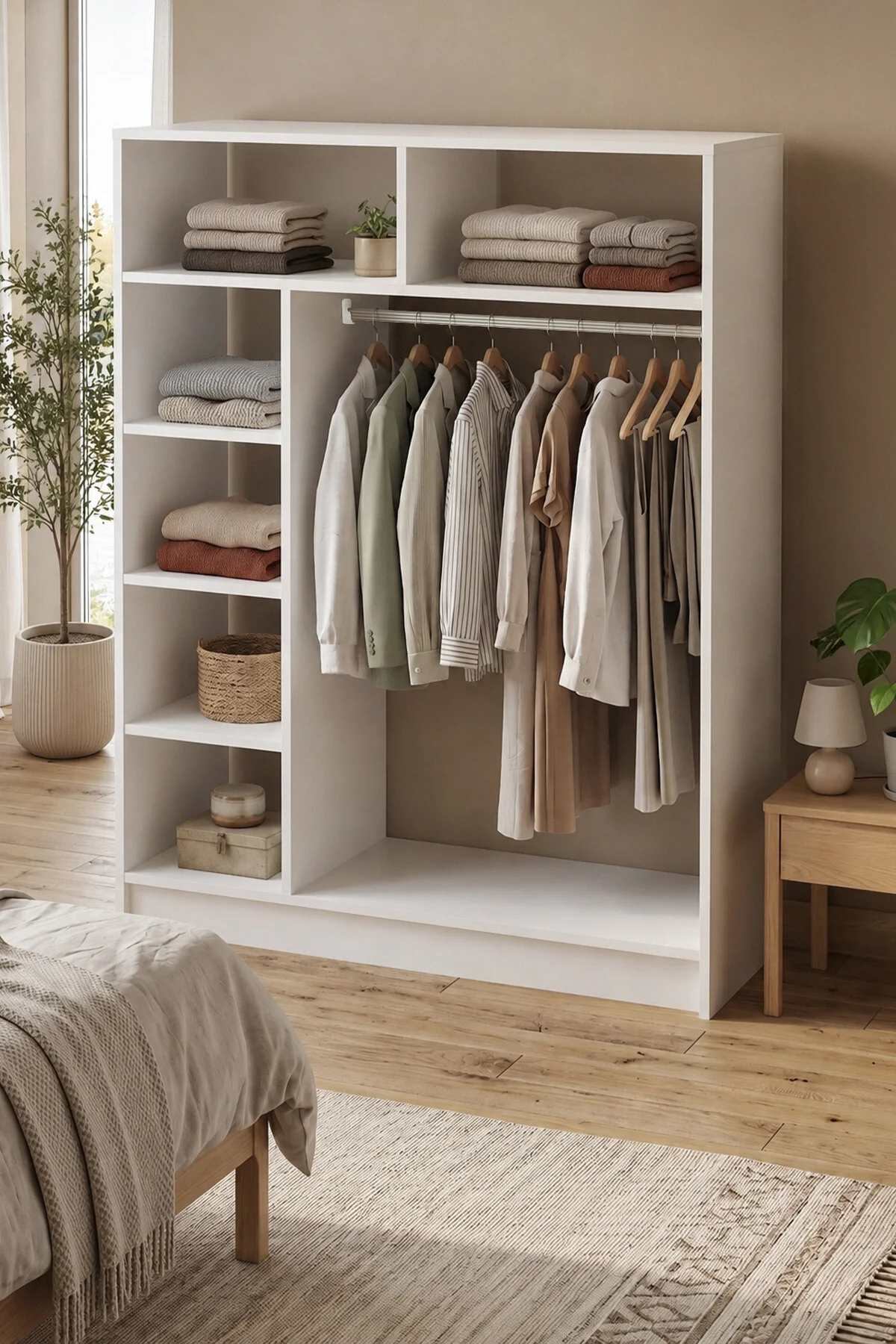 Bofigo 6 Raflı Gardırop Giysi Dolabı Açık Gardırop Elbise Dolabı Dualis Beyaz