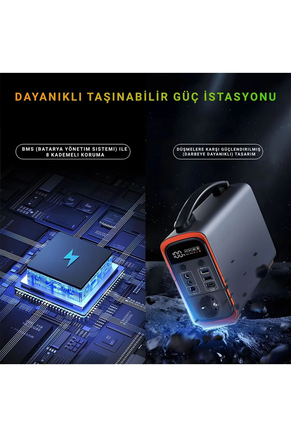 Cepini ® GT200 Taşınabilir Güç İstasyonu | 75000 mAh, 60W PD, 230V AC Priz, LED Ekran