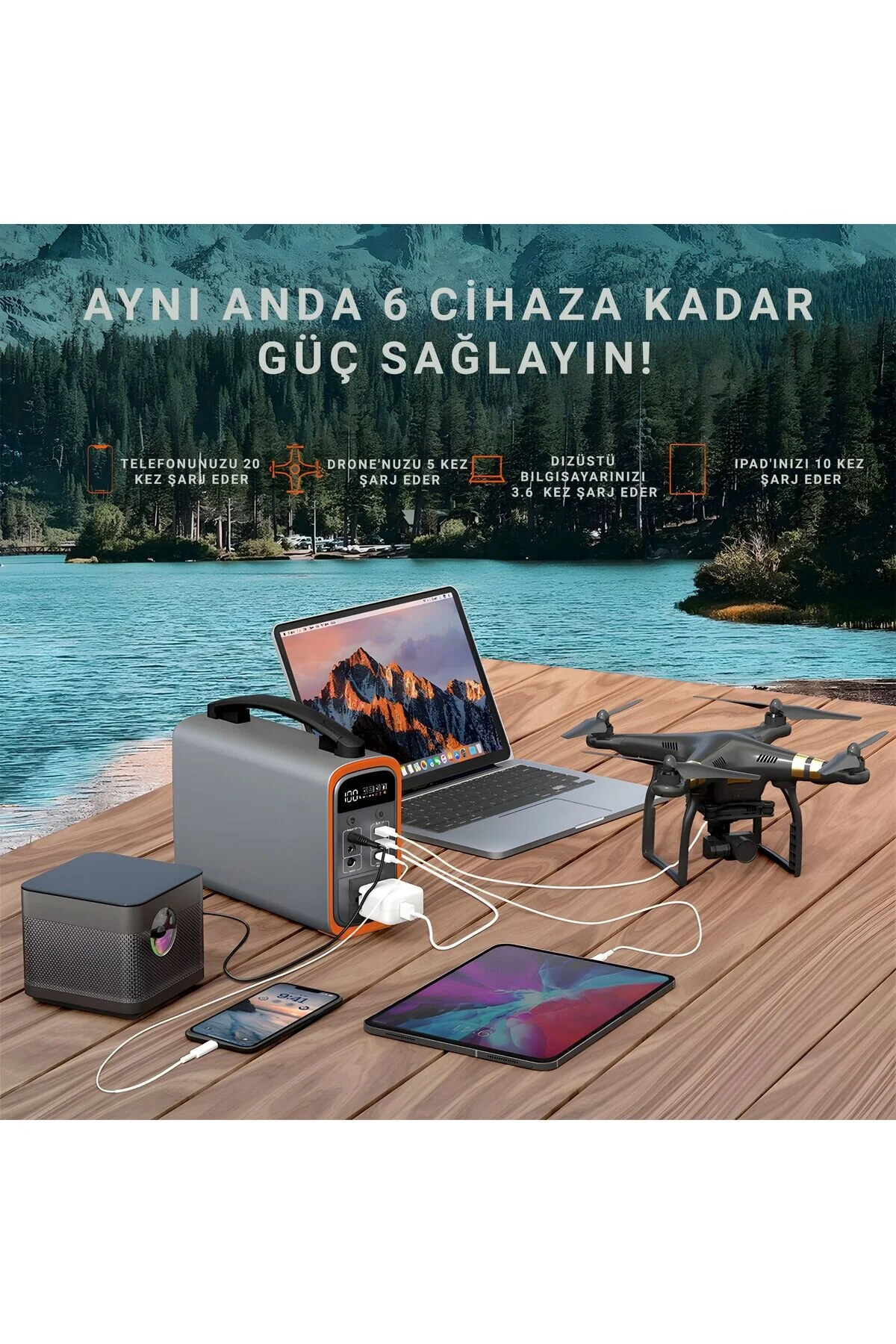 Cepini ® GT200 Taşınabilir Güç İstasyonu | 75000 mAh, 60W PD, 230V AC Priz, LED Ekran