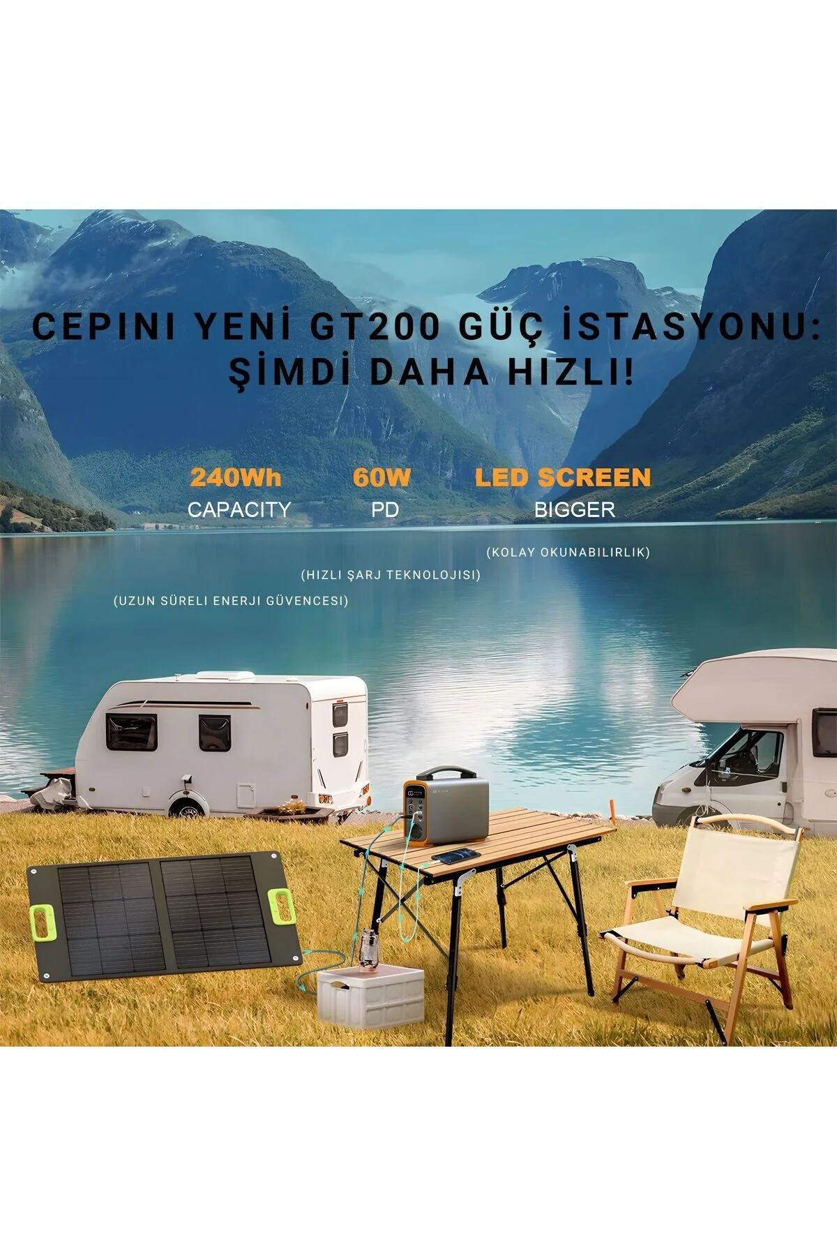 Cepini ® GT200 Taşınabilir Güç İstasyonu | 75000 mAh, 60W PD, 230V AC Priz, LED Ekran