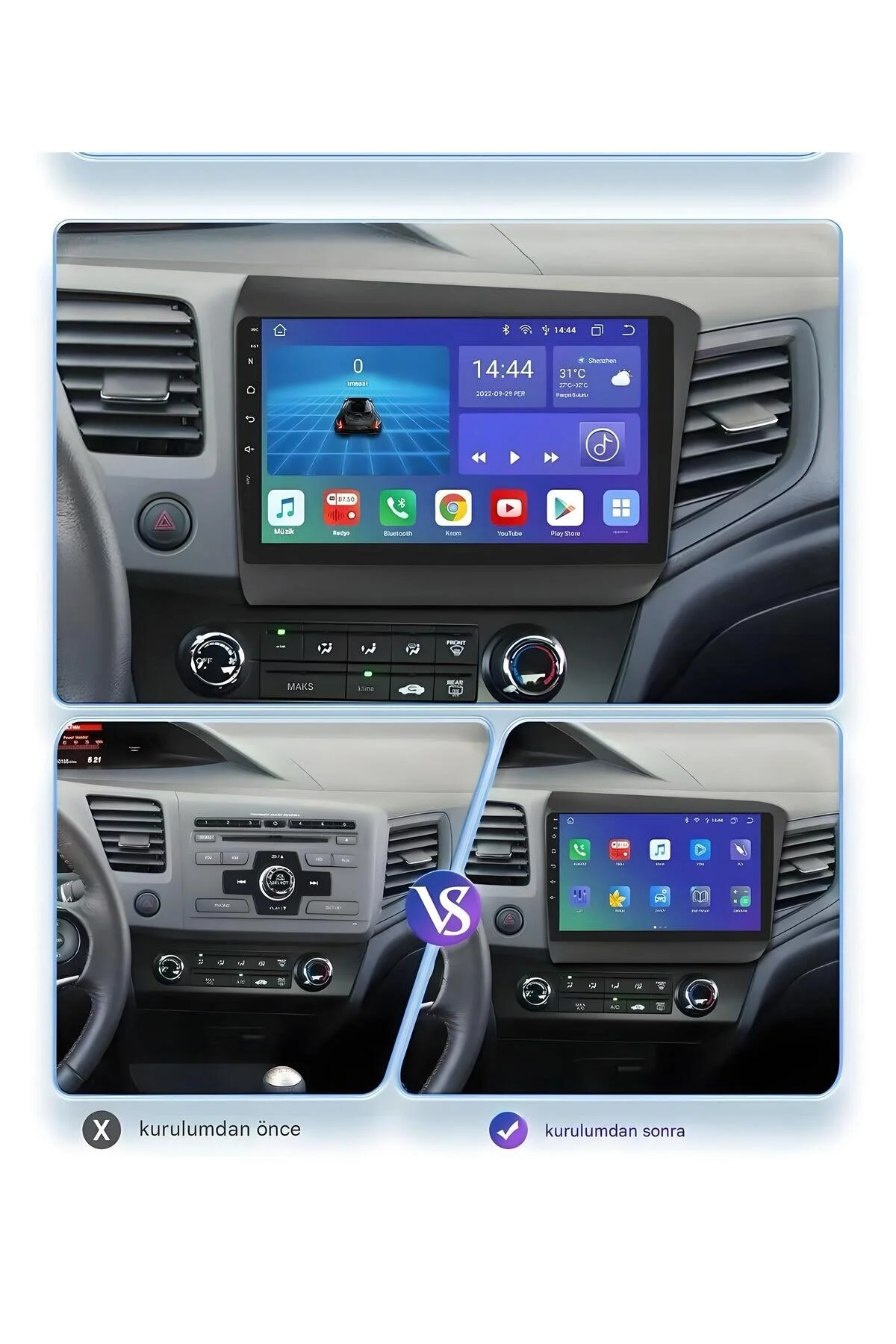 coni Honda Civic FB7 2012-2015 Uyumlu Android Navigasyon Multimedya Tesla Ekran Kablosuz CarPlay Android Auto Kameralı 6GB RAM 128GB