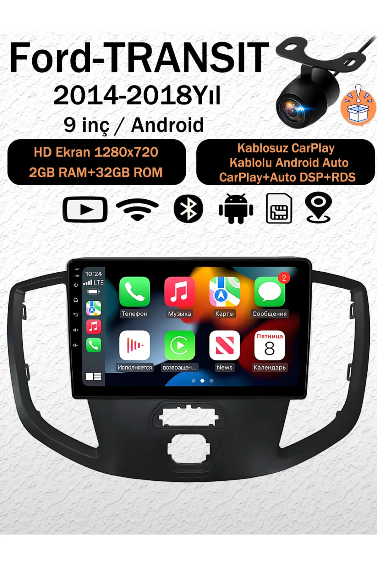 CONION Ford Transit 2014-2018 B1 Android Navigasyon Multimedya Tesla Ekran Kablosuz CarPlay Android Auto Kameralı 2GB RAM 32GB Hafıza