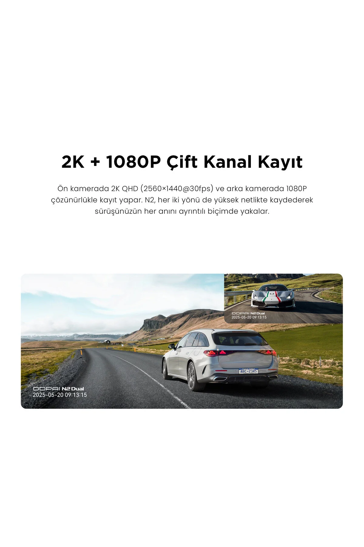 DDPAI N2 Dual Araç Kamerası 2K Ön Arka WiFi Gece Görüş Park Modu