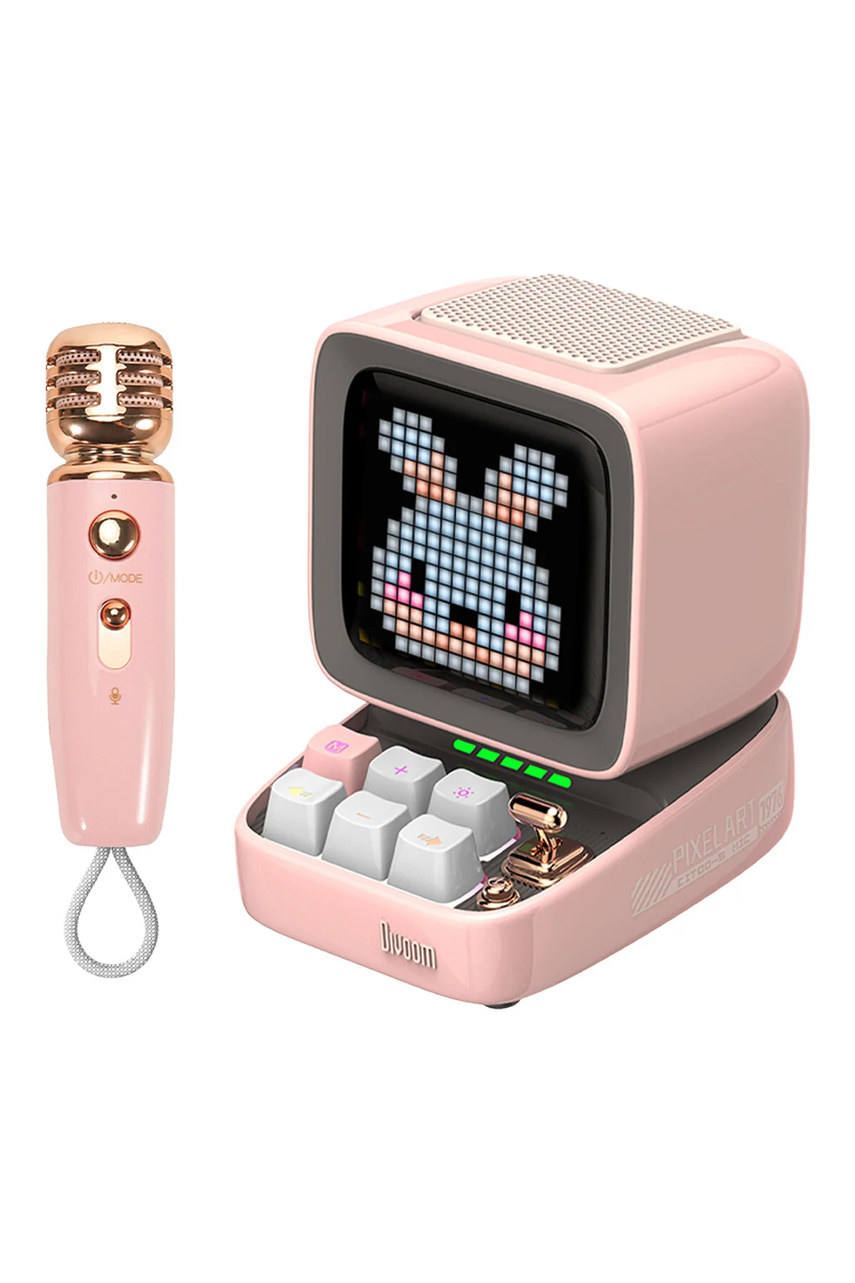 Divoom Ditoo 5-Mic Karaoke Mikrofonlu Uyarlanabilir Piksel Ekranlı Bluetooth Hoparlör, Pembe