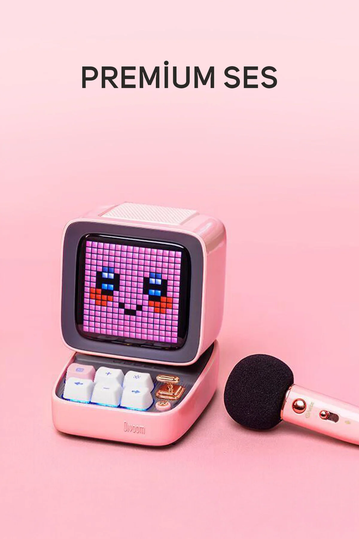 Divoom Ditoo 5-Mic Karaoke Mikrofonlu Uyarlanabilir Piksel Ekranlı Bluetooth Hoparlör, Pembe