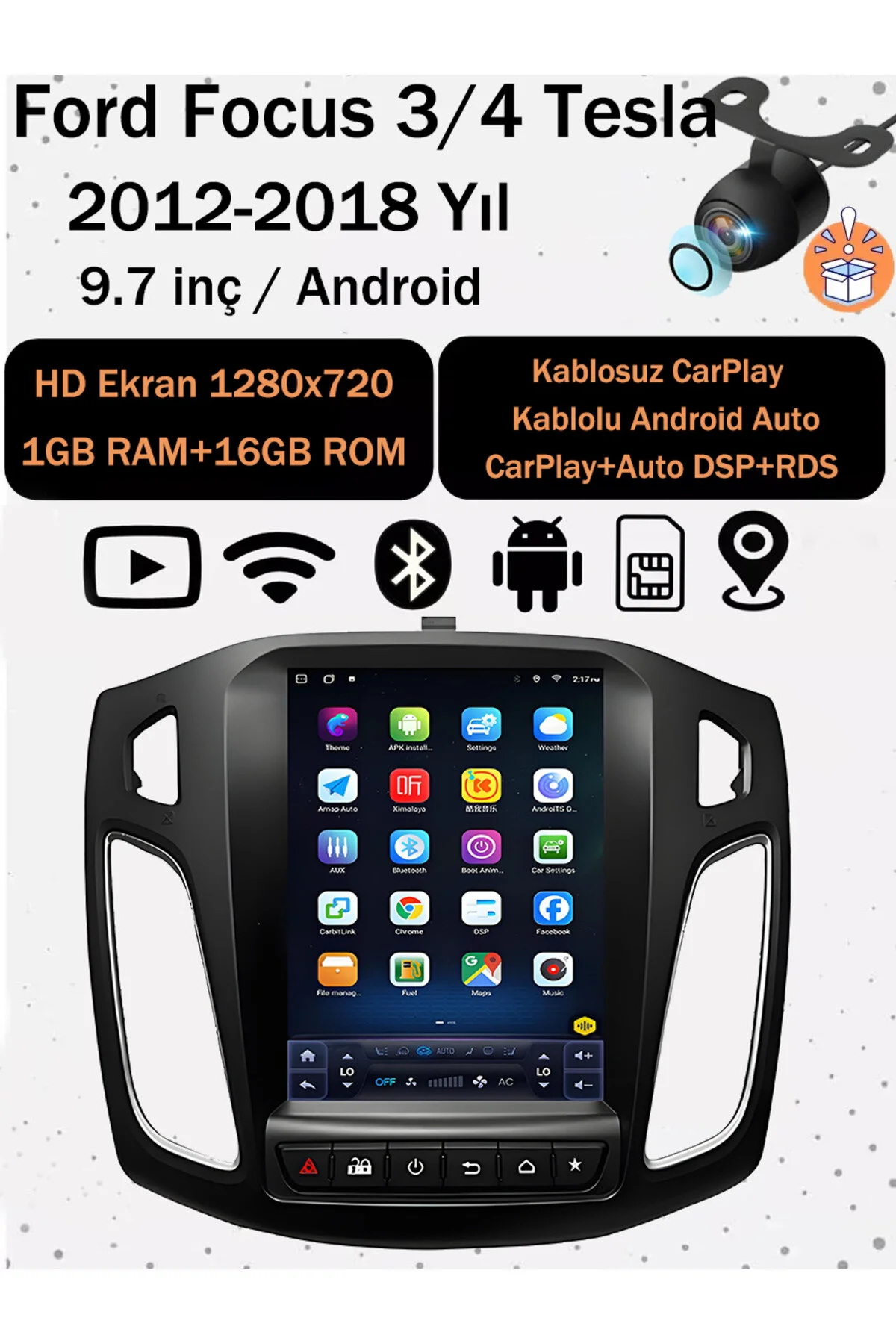 Dobest Ford Focus 3/4 2012-2018 Uyumlu 9.7 İnç Tesla Tarzı Ekran 1GB Ram 16GB Rom Android Multimedya Kablosuz Carplay Navigasyon