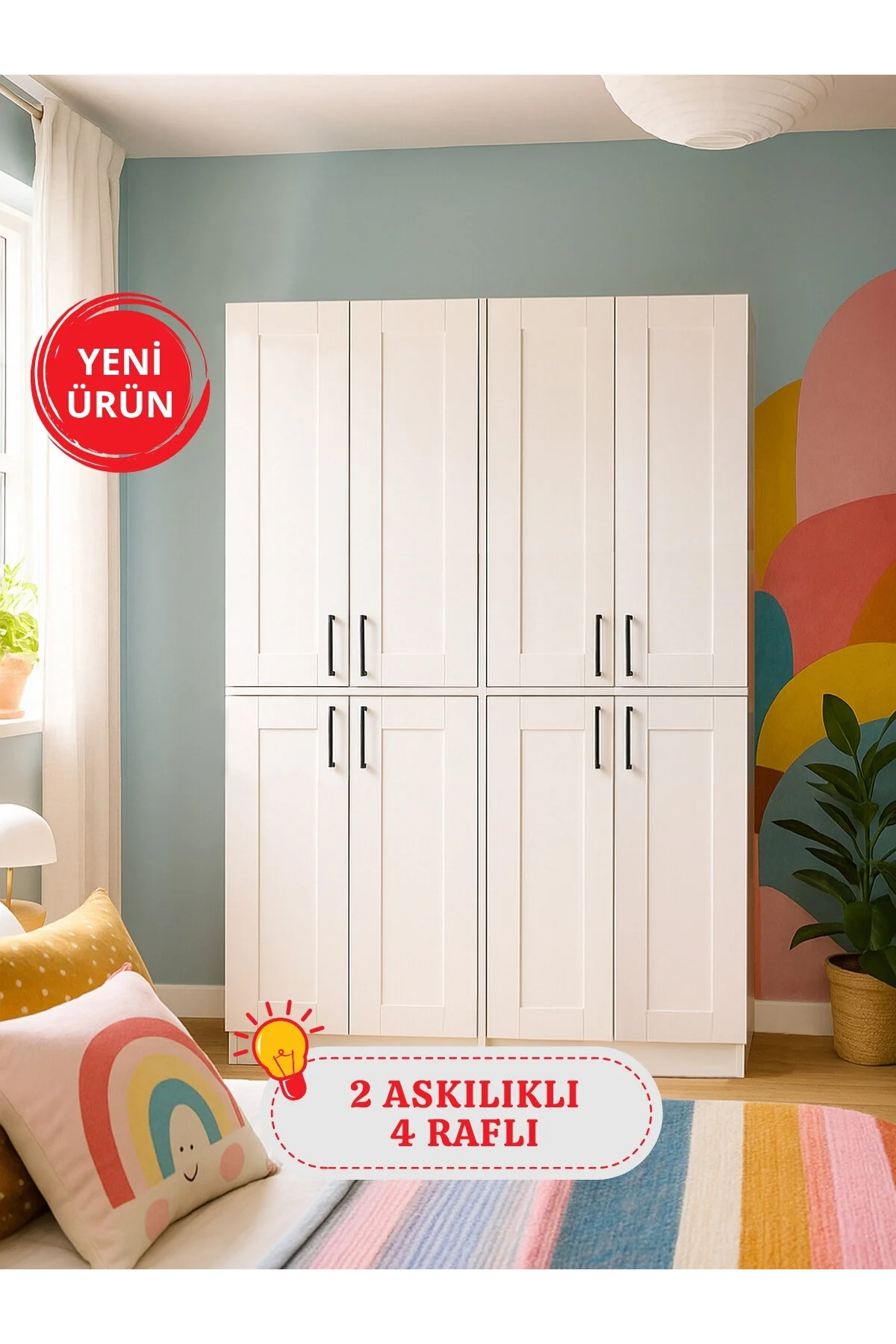Dorpek 4 Kapaklı Gardırop - 182 cm Y, 122 cm G - Genç Odası ve Yatak Odası Gardırop | Arden