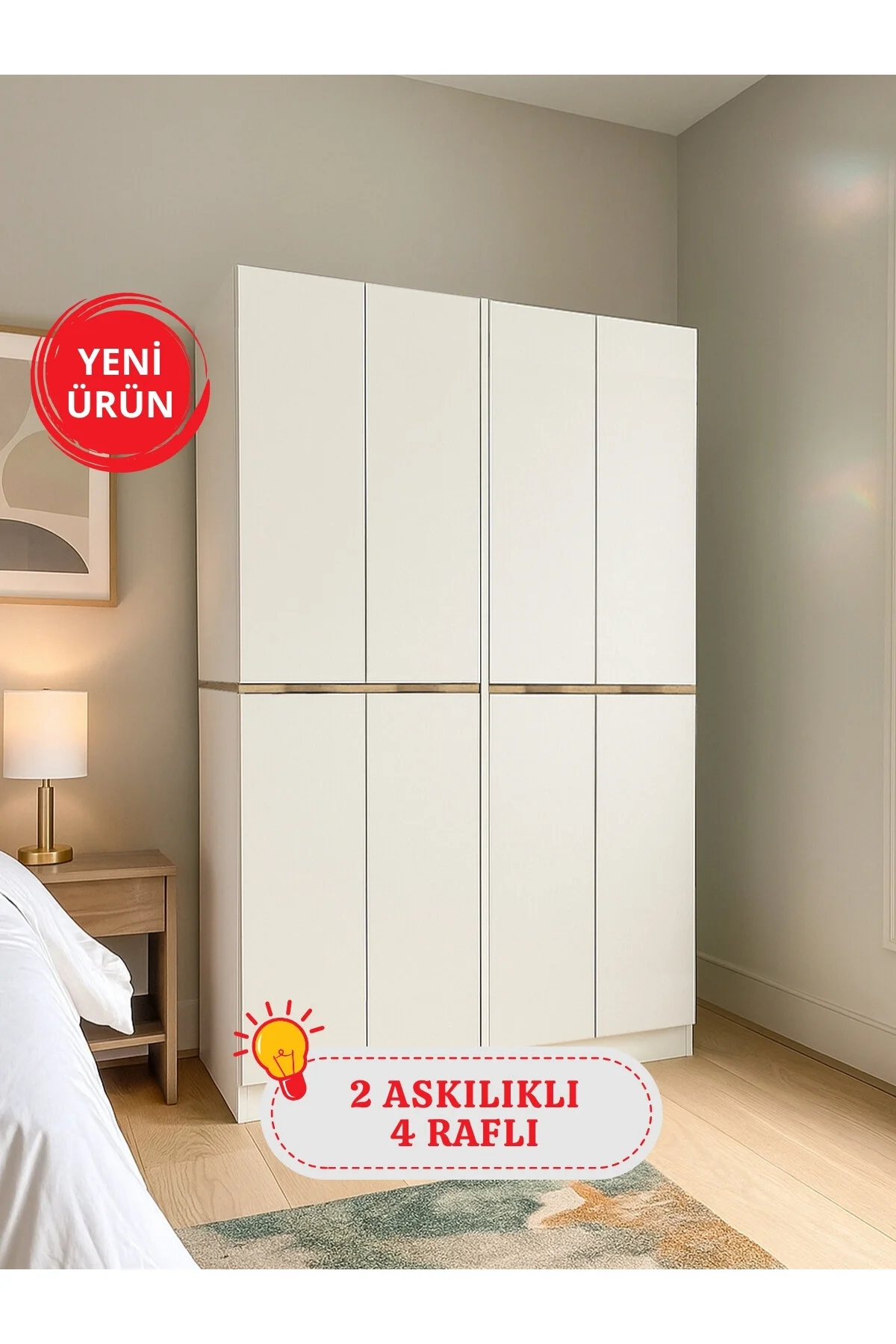 Dorpek 4 Kapaklı Gardırop - 182 cm Y, 122 cm G - Genç Odası ve Yatak Odası Gardırop | Lias