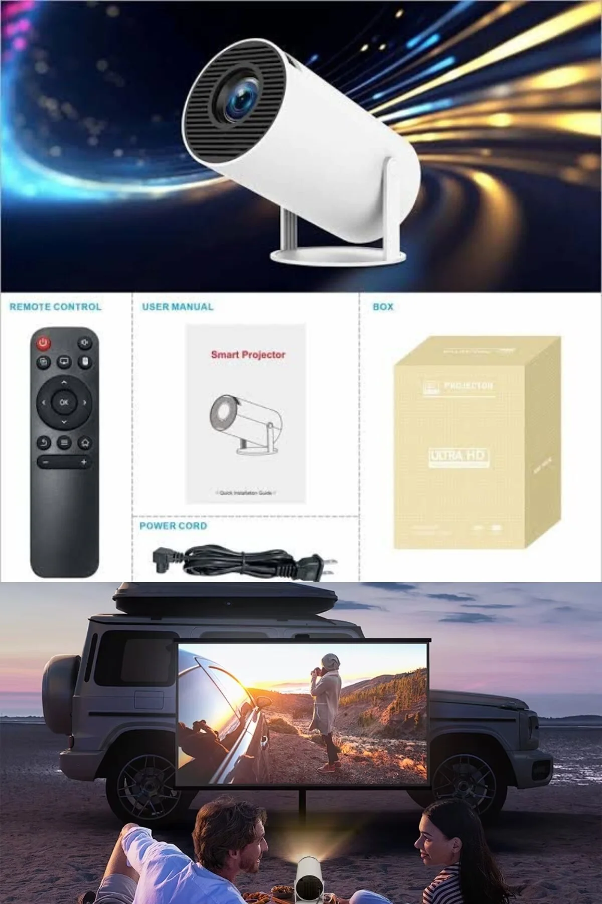 ELECTROZEN HY300-1 Taşınabilir Projektör 1080P Android Son Sürüm Kablosuz Bağlantı Mini Ev Sineması 4K yansıtma