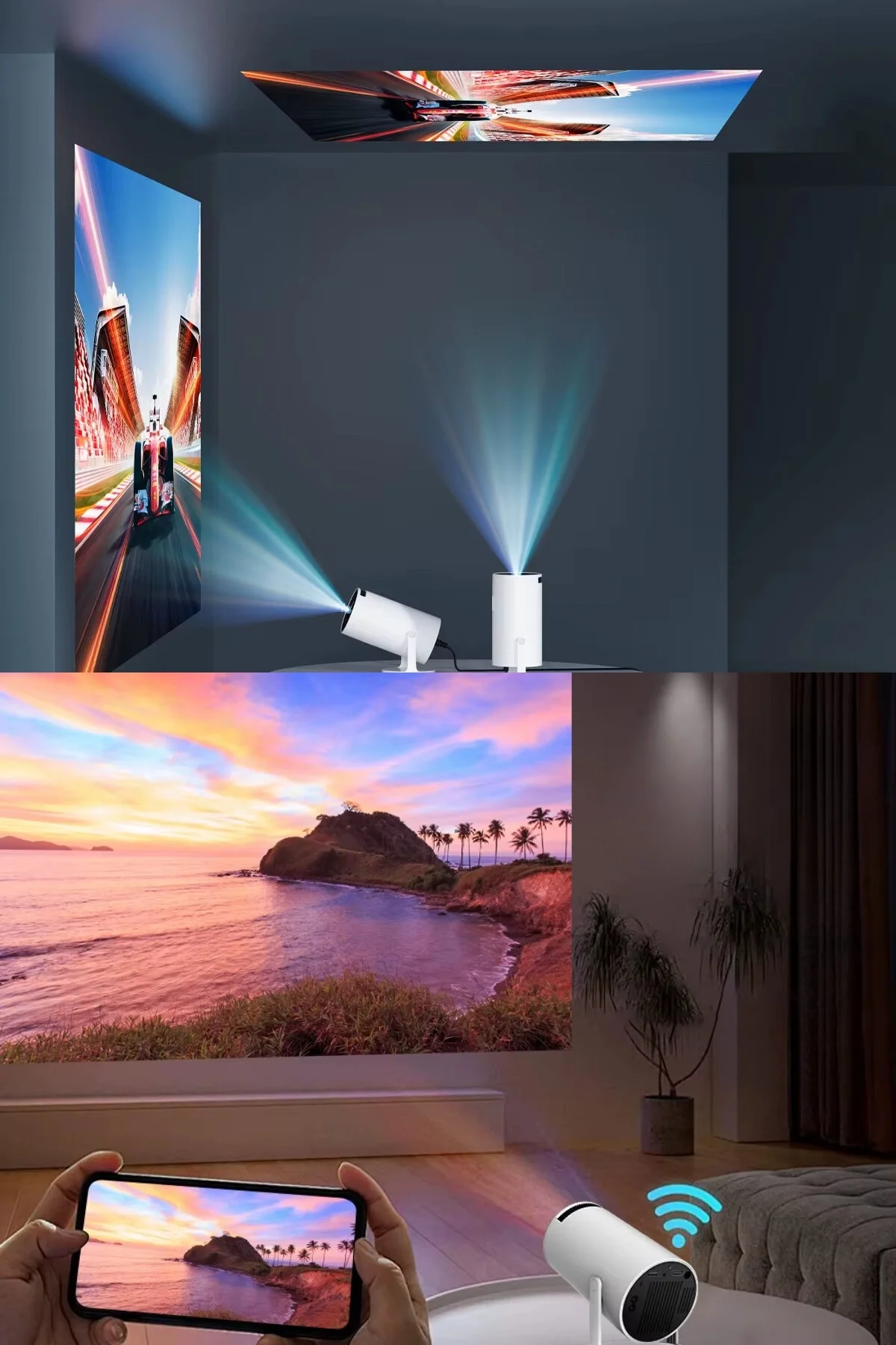 ELECTROZEN HY300-1 Taşınabilir Projektör 1080P Android Son Sürüm Kablosuz Bağlantı Mini Ev Sineması 4K yansıtma