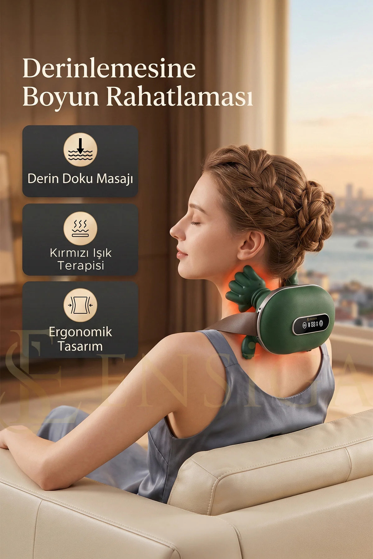 EN SİGA Yeni Nesil Boyun Masaj Aleti 3 Kırmızı Işık Kaplumbağa Terapili 12 Parmaklı LCD ekranlı Yatay Masaj Cihazı