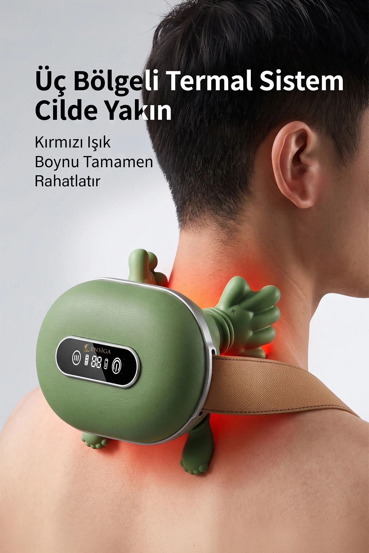 EN SİGA Yeni Nesil Boyun Masaj Aleti 3 Kırmızı Işık Kaplumbağa Terapili 12 Parmaklı LCD ekranlı Yatay Masaj Cihazı