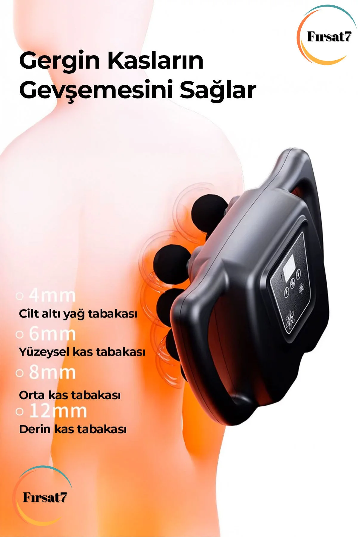 Fırsat7 8 Başlıklı Şarjlı Isıtmalı Masaj Aleti LCD Ekran Masaj Tabancası Uzun Pil Ömrü Sessiz Masaj Cihazı