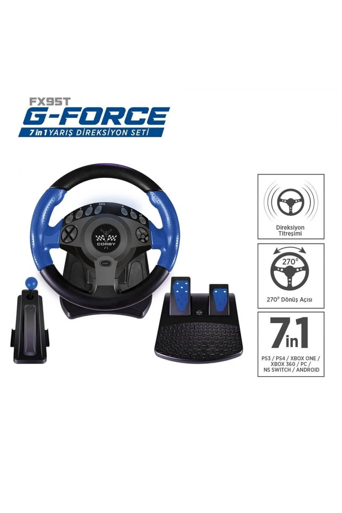 Genel Markalar Corby Fx95t G-force Pc/ps3/ps4/xbox 270 Derece Titreşimli 7 In 1 Direksiyon Yarış Seti