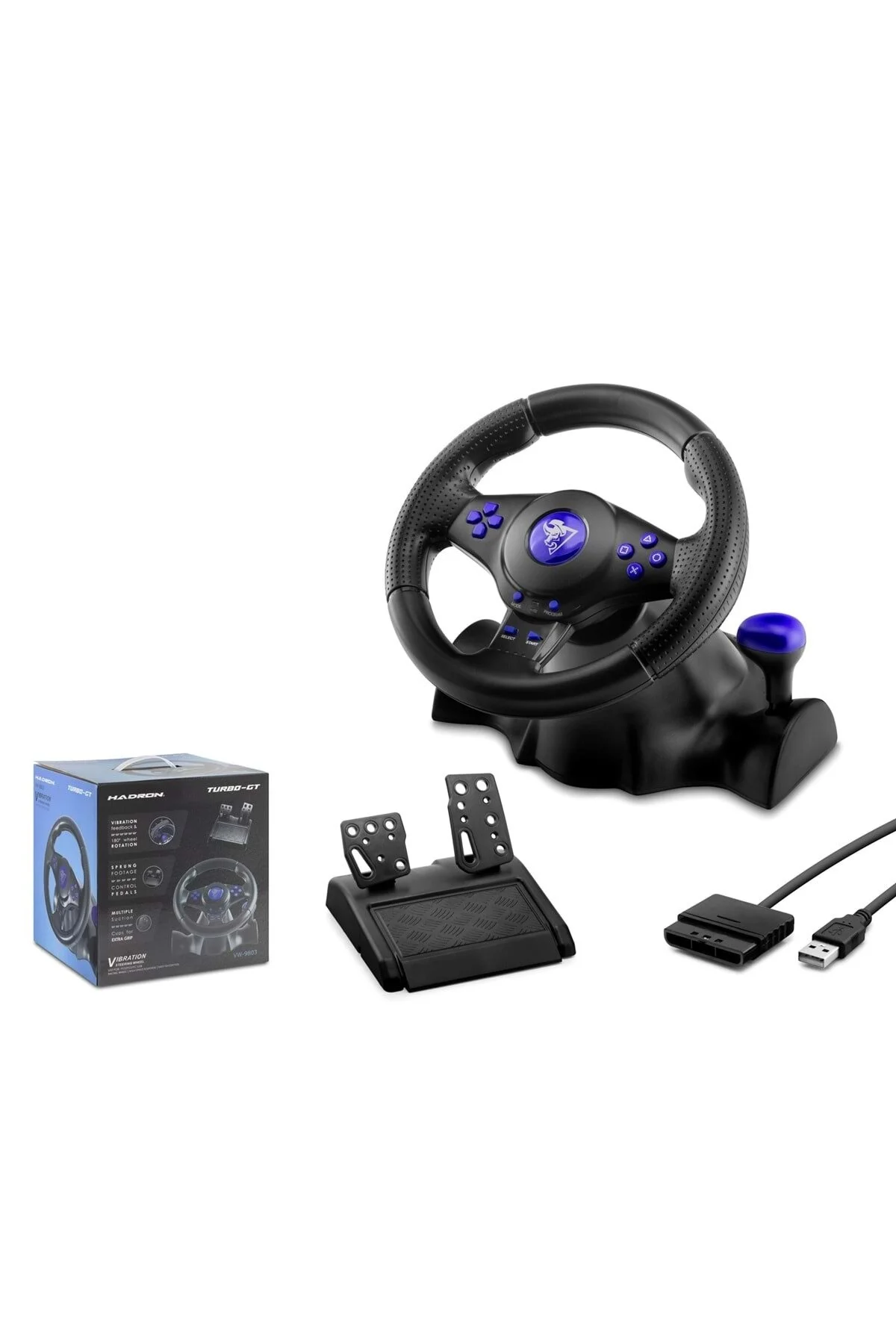 HADRON VW9803 Oyuncu Direksiyon Seti 180° PS3 PS2 PC - Siyah