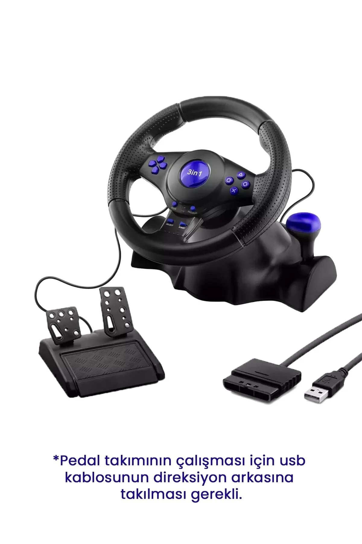 HADRON VW9803 Oyuncu Direksiyon Seti 180° PS3 PS2 PC - Siyah