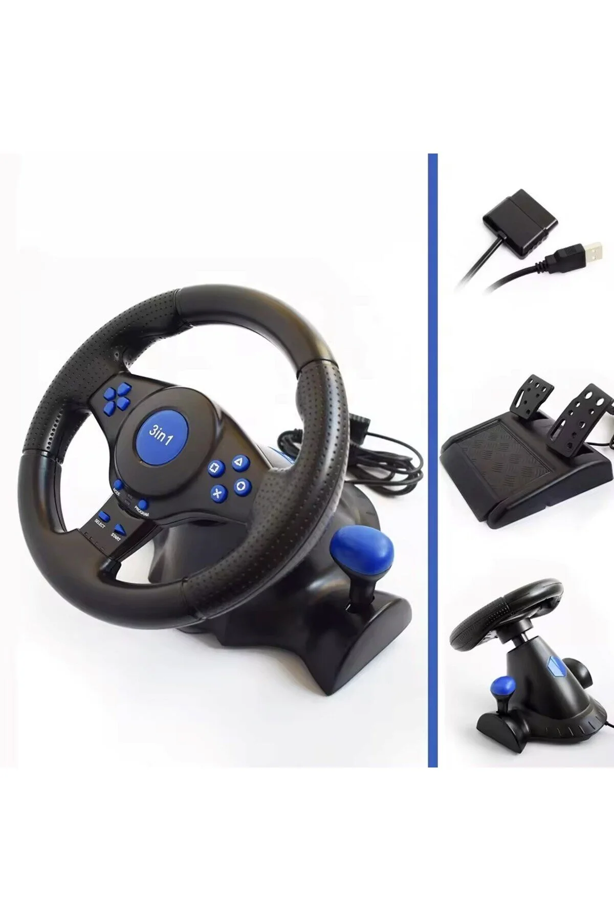 HADRON VW9803 Oyuncu Direksiyon Seti 180° PS3 PS2 PC - Siyah