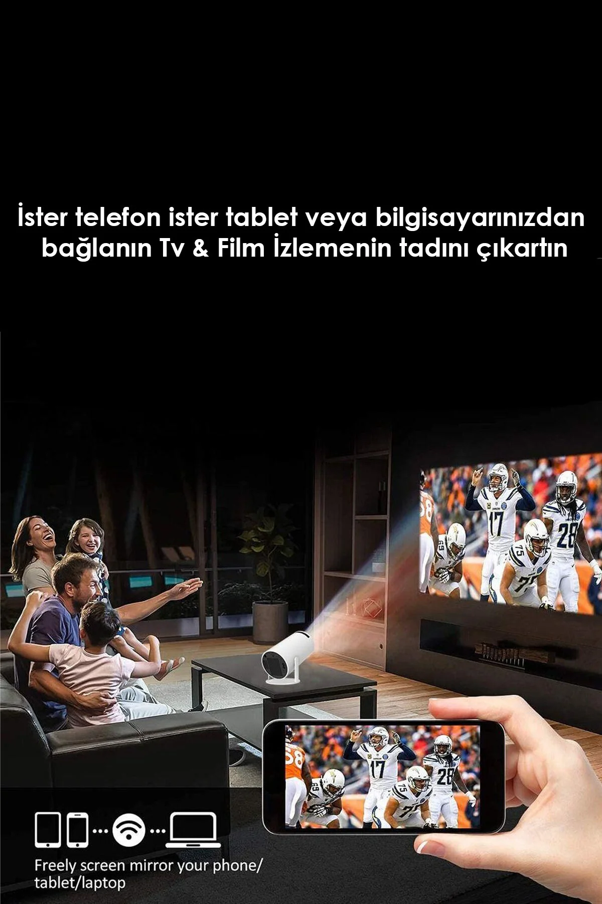Happy Owl Taşınabilir Sinema Projektörü 4K Ev Sineması Android 12 130" inç Yansıtma Projeksiyon.