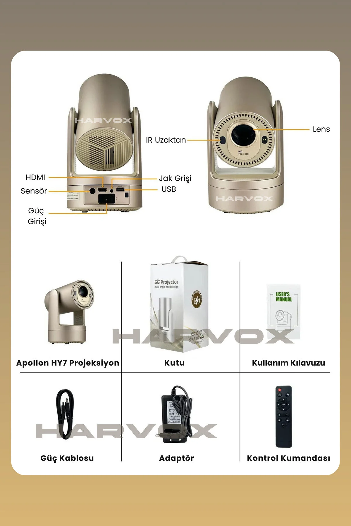 HARVOX Apollon HY7 Bataryalı Projeksiyon Cihazı Taşınabilir 4K Destekli 1080P Android Sistemli Projektör