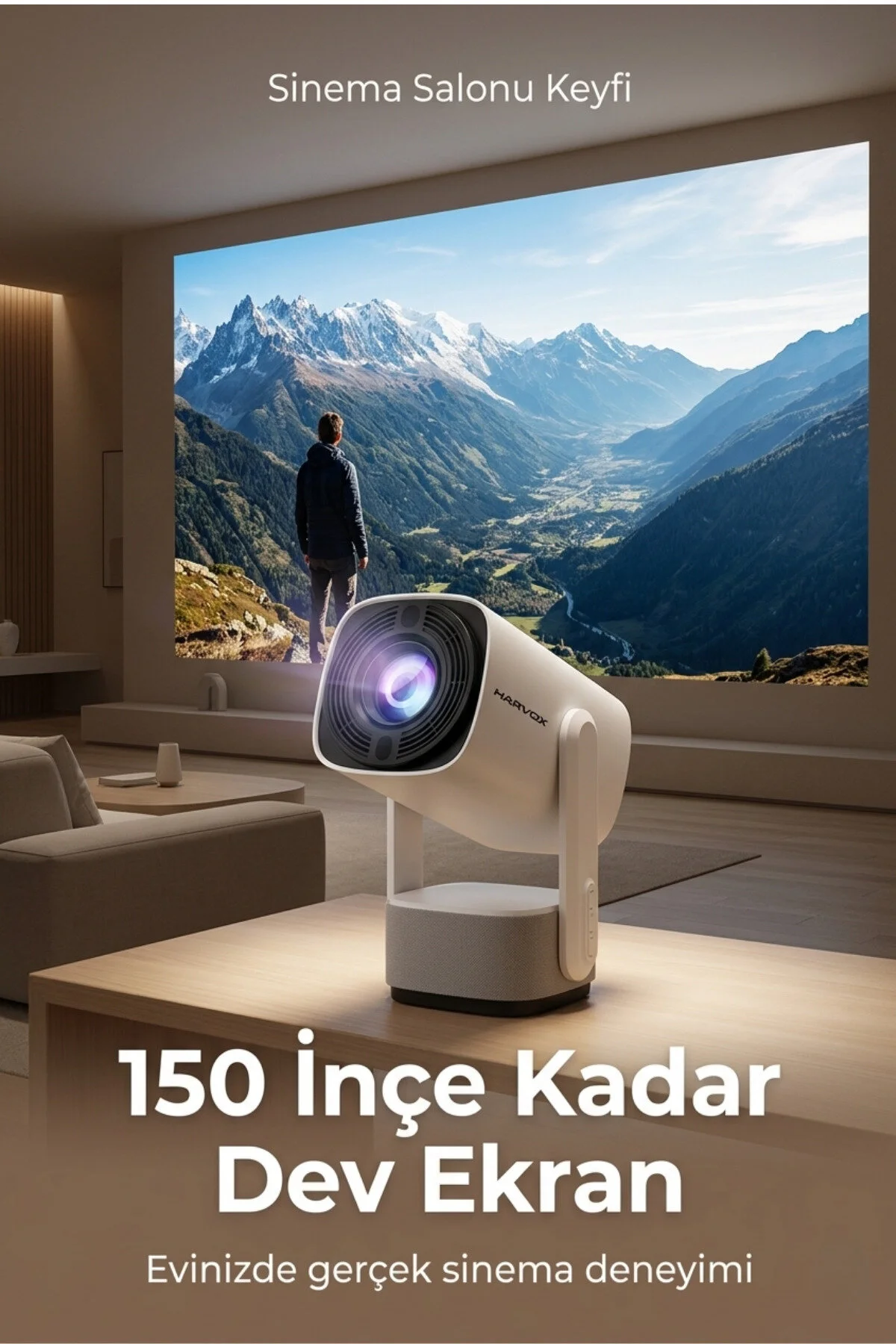 HARVOX Bataryalı Projeksiyon Cihazı Taşınabilir 4K Destekli 1080P Android Sistemli Perde Hediyeli