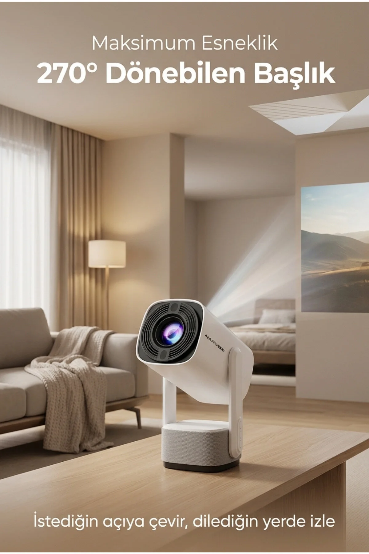 HARVOX Bataryalı Projeksiyon Cihazı Taşınabilir 4K Destekli 1080P Android Sistemli Perde Hediyeli