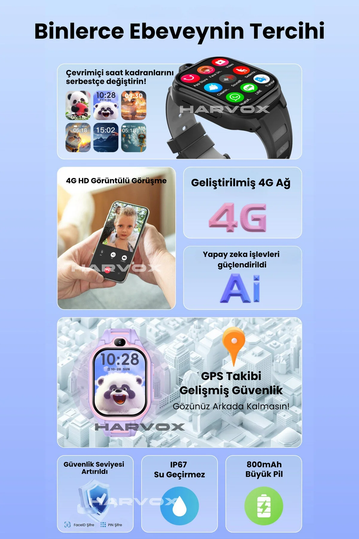 HARVOX HX Kids 4G Pro+ Android Sim Kartlı Gps Akıllı Çocuk Saati Konum Takibi Görüntülü Konuşma 4G Destekli