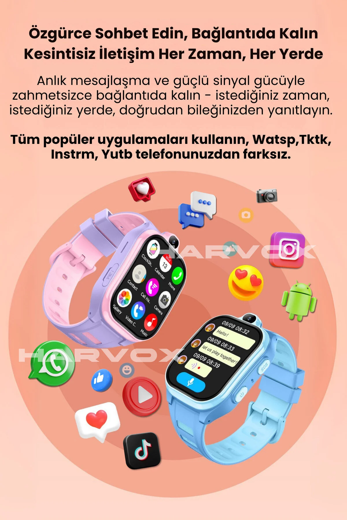 HARVOX HX Kids 4G Pro+ Android Sim Kartlı Gps Akıllı Çocuk Saati Konum Takibi Görüntülü Konuşma 4G Destekli