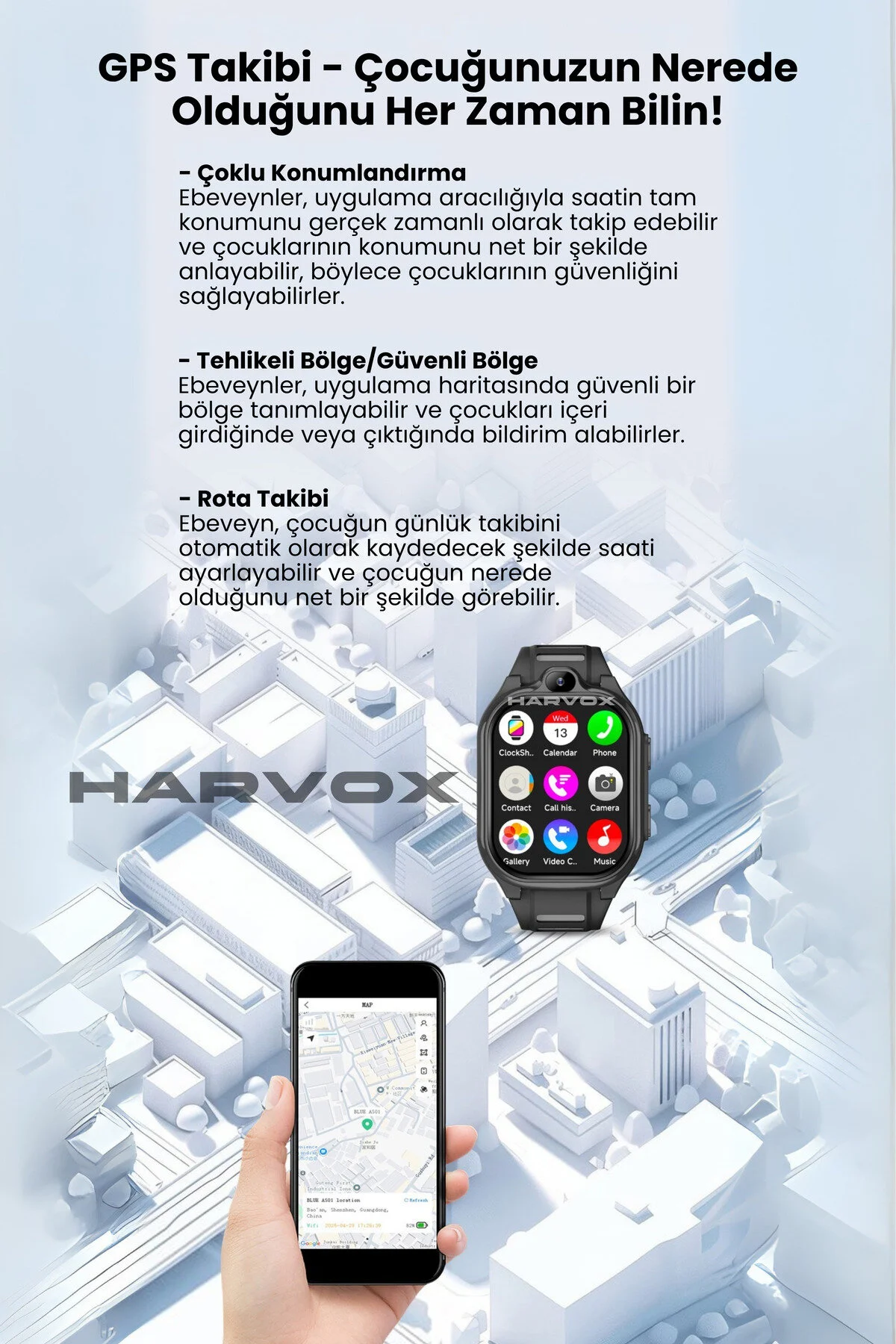 HARVOX HX Kids 4G Pro+ Android Sim Kartlı Gps Akıllı Çocuk Saati Konum Takibi Görüntülü Konuşma 4G Destekli