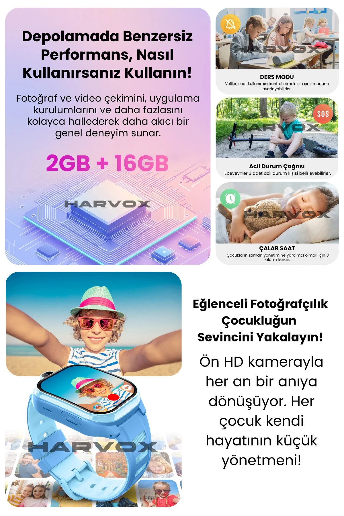 HARVOX HX Kids 4G Pro+ Android Sim Kartlı Gps Akıllı Çocuk Saati Konum Takibi Görüntülü Konuşma 4G Destekli