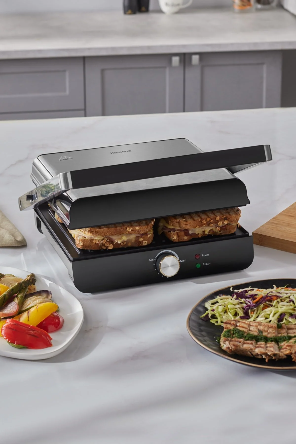 HOMEND Grilliant 1349H 4 Dilim Kapasiteli Gövdeli Döküm Plakalı Tost ve Izgara Makinesi Inox 2000W