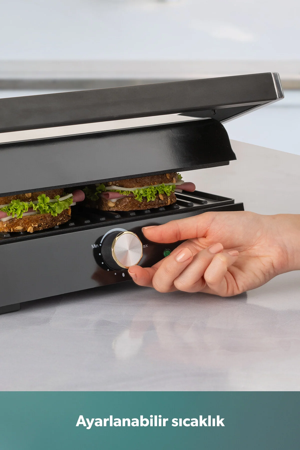 HOMEND Grilliant 1349H 4 Dilim Kapasiteli Gövdeli Döküm Plakalı Tost ve Izgara Makinesi Inox 2000W