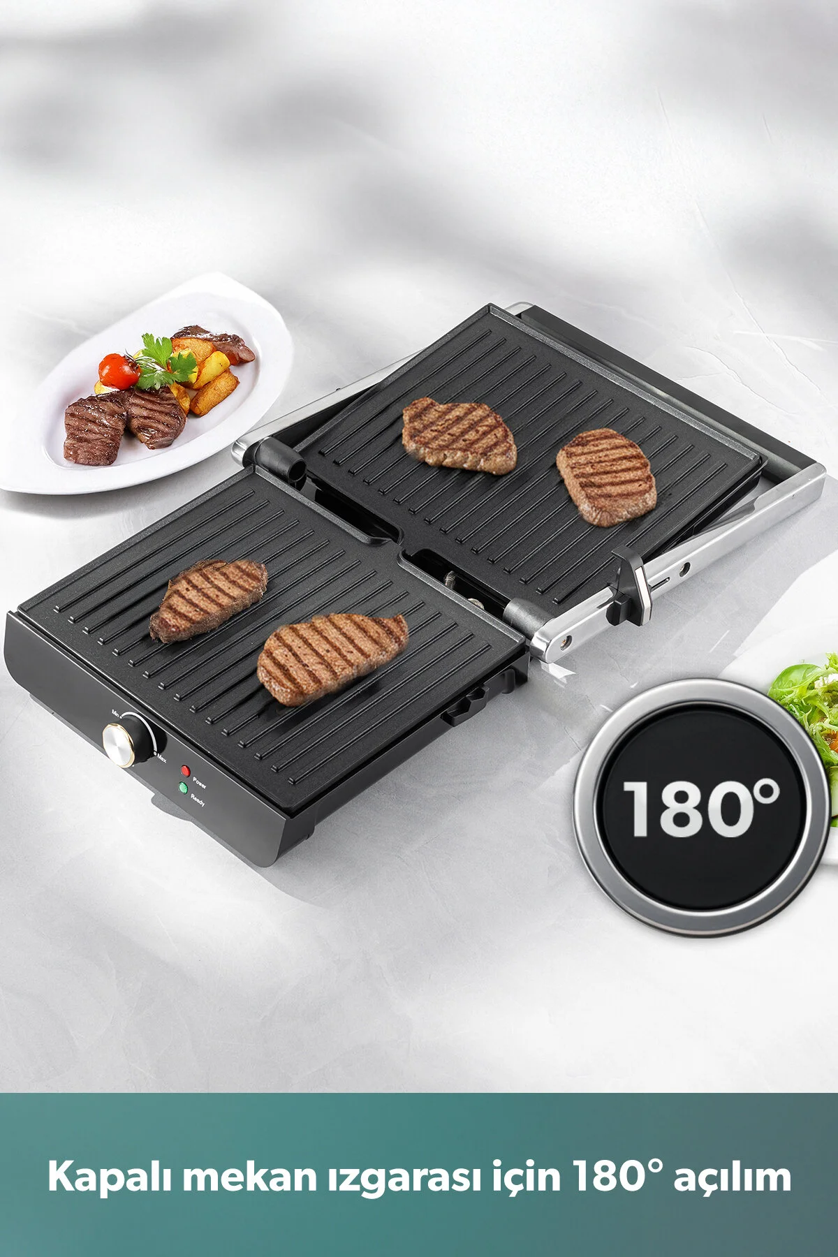 HOMEND Grilliant 1349H 4 Dilim Kapasiteli Gövdeli Döküm Plakalı Tost ve Izgara Makinesi Inox 2000W
