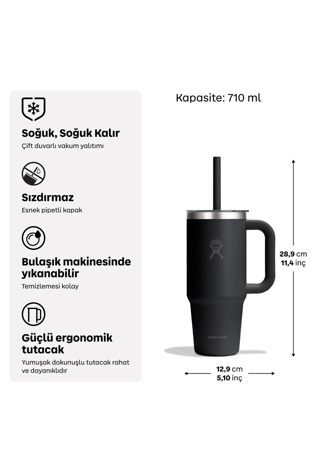 Hydro Flask All Around Travel Tumbler Pipetli Termos 710 ml (24 Oz) - Birch Gri