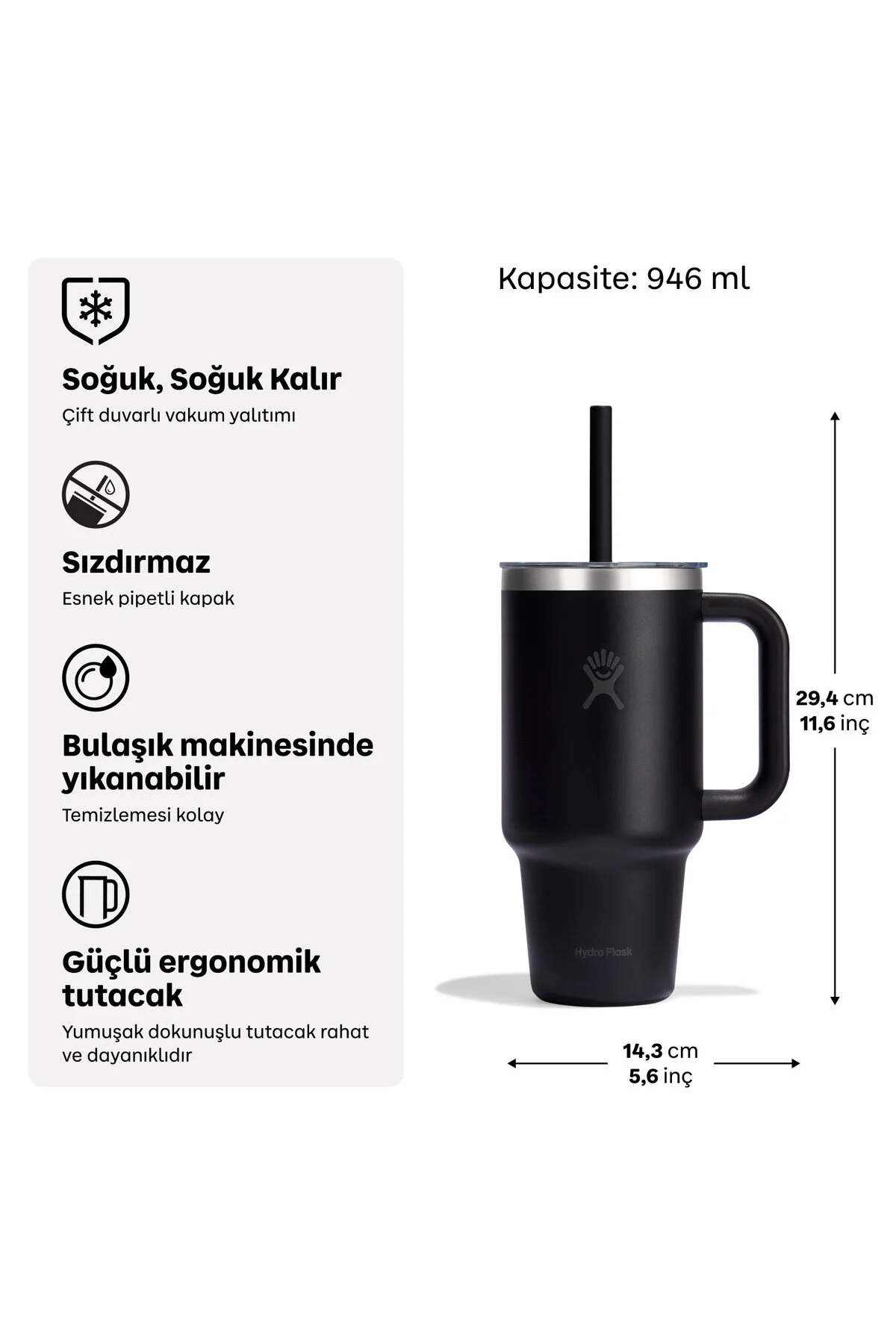 Hydro Flask All Around Travel Tumbler Pipetli Termos 946 ml (32 Oz) - Aloe Yeşil