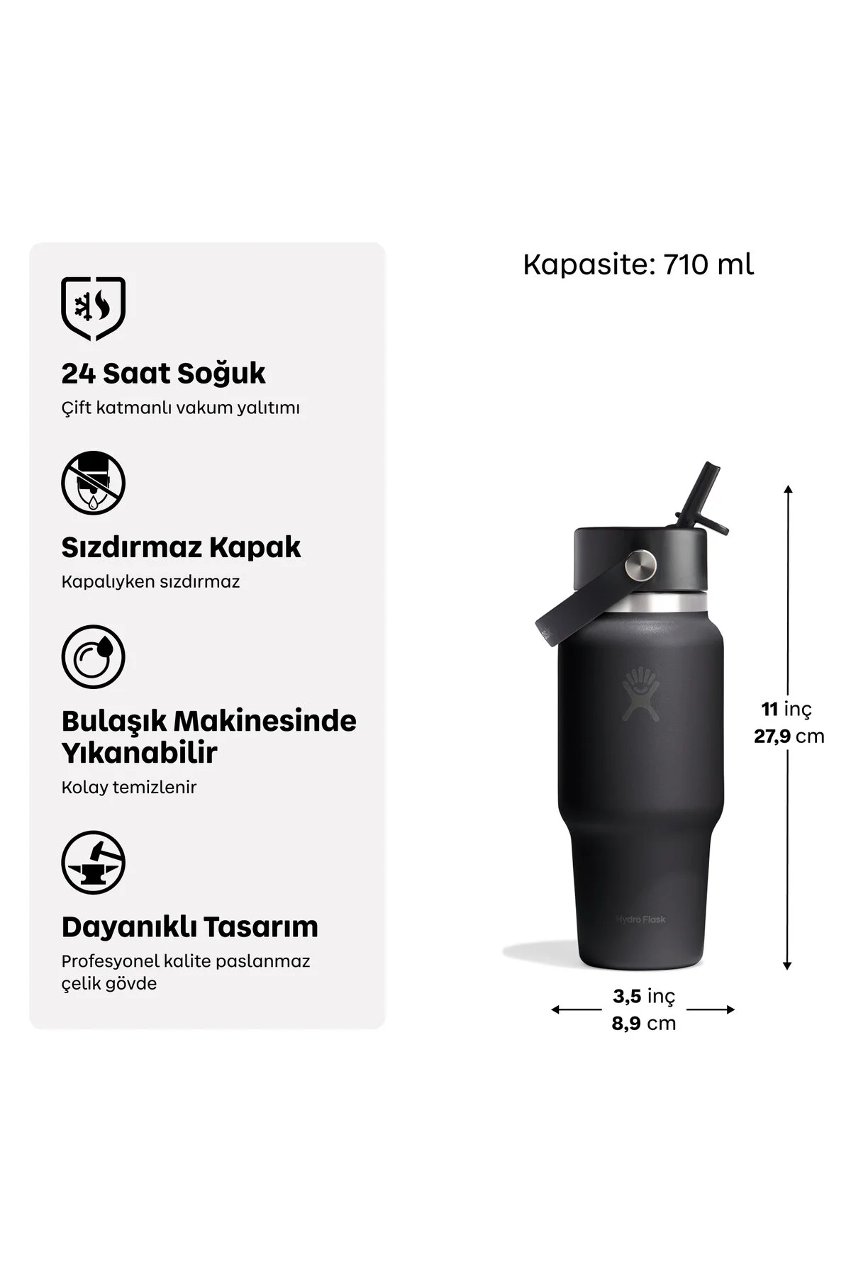 Hydro Flask Geniş Kapak Pipetli Seyahat Tipi Termos 710 ml (24 Oz) - Beachplum Mor