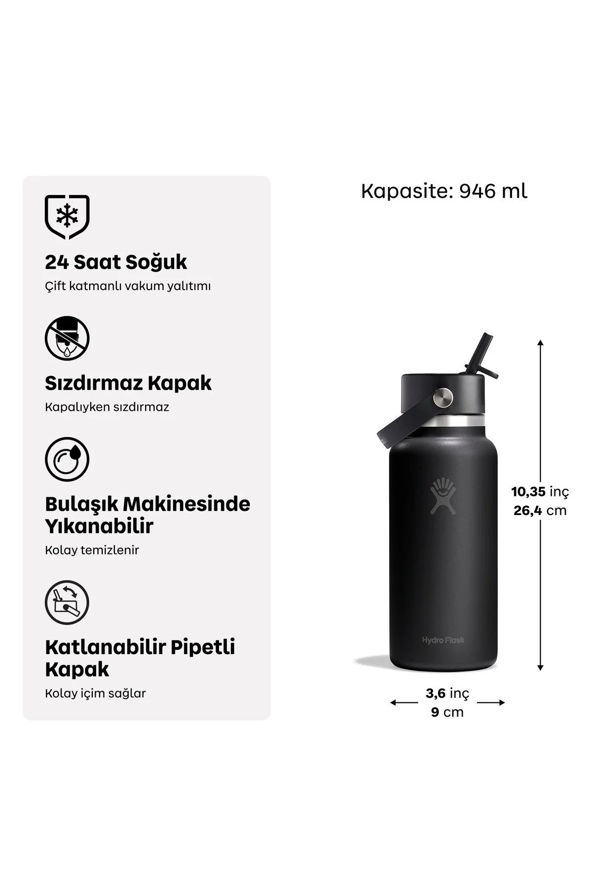 Hydro Flask Geniş Kapak Pipetli Termos 946 ml (32 Oz) - Surf Mavi
