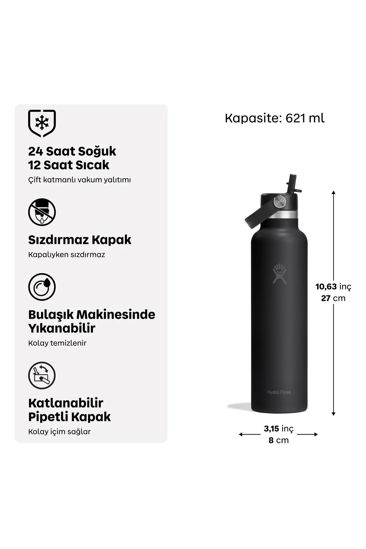 Hydro Flask Standard Kapak Pipetli Termos 621 ml (21 Oz) - Sandpiper Kahverengi