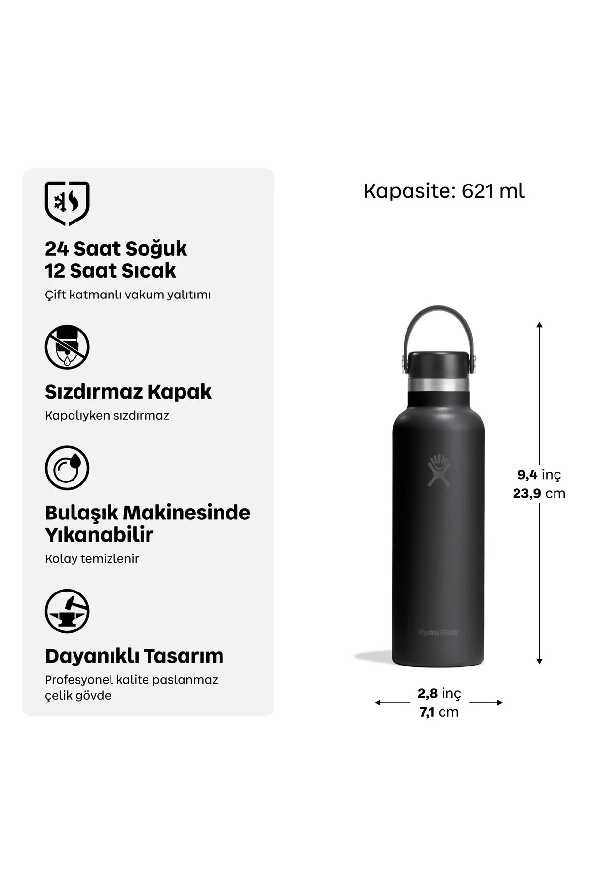 Hydro Flask Standard Kapak Termos 621 ml (21 Oz) - Reef Pembe