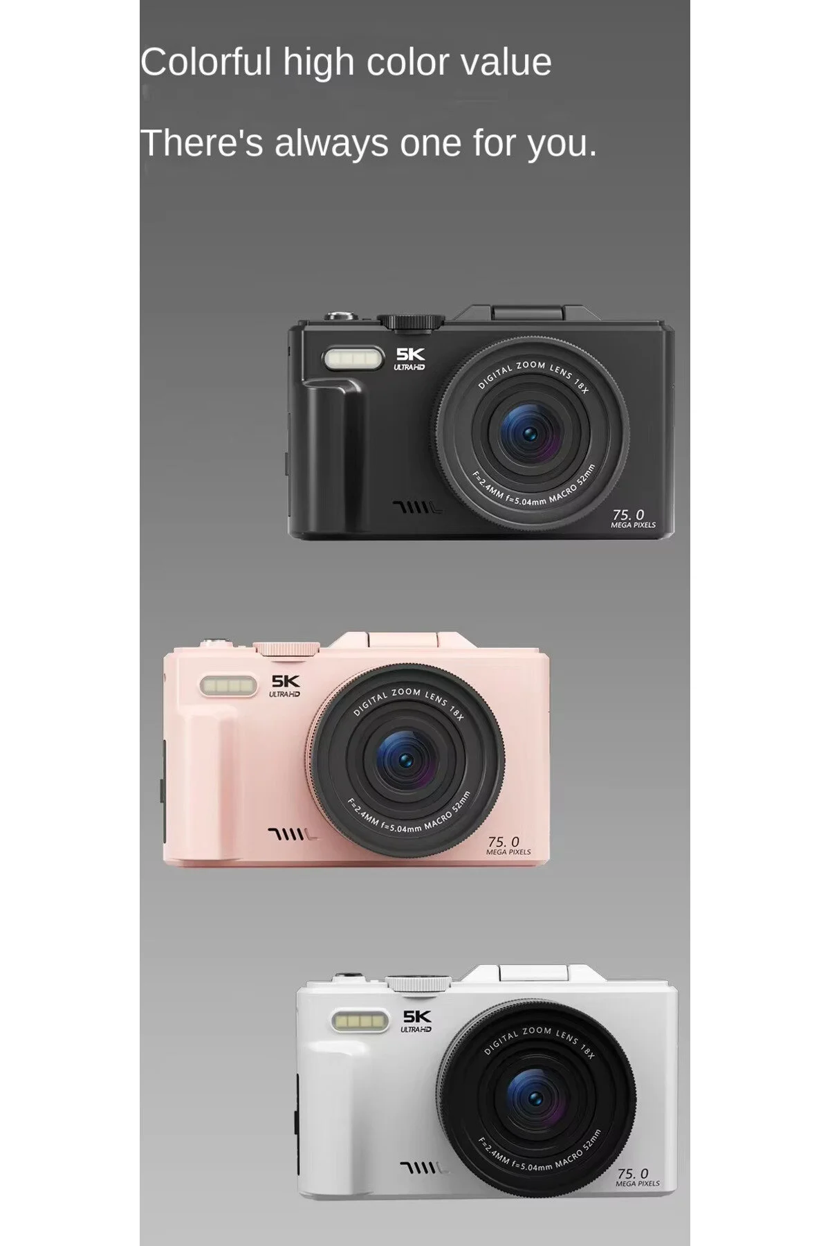 İMEXTECH W1 5K 75MP 18X Zoom Flaşlı 3” Flip Ekranlı Türkçe 64GB Kart Dijital Vlog Fotoğraf Makinesi